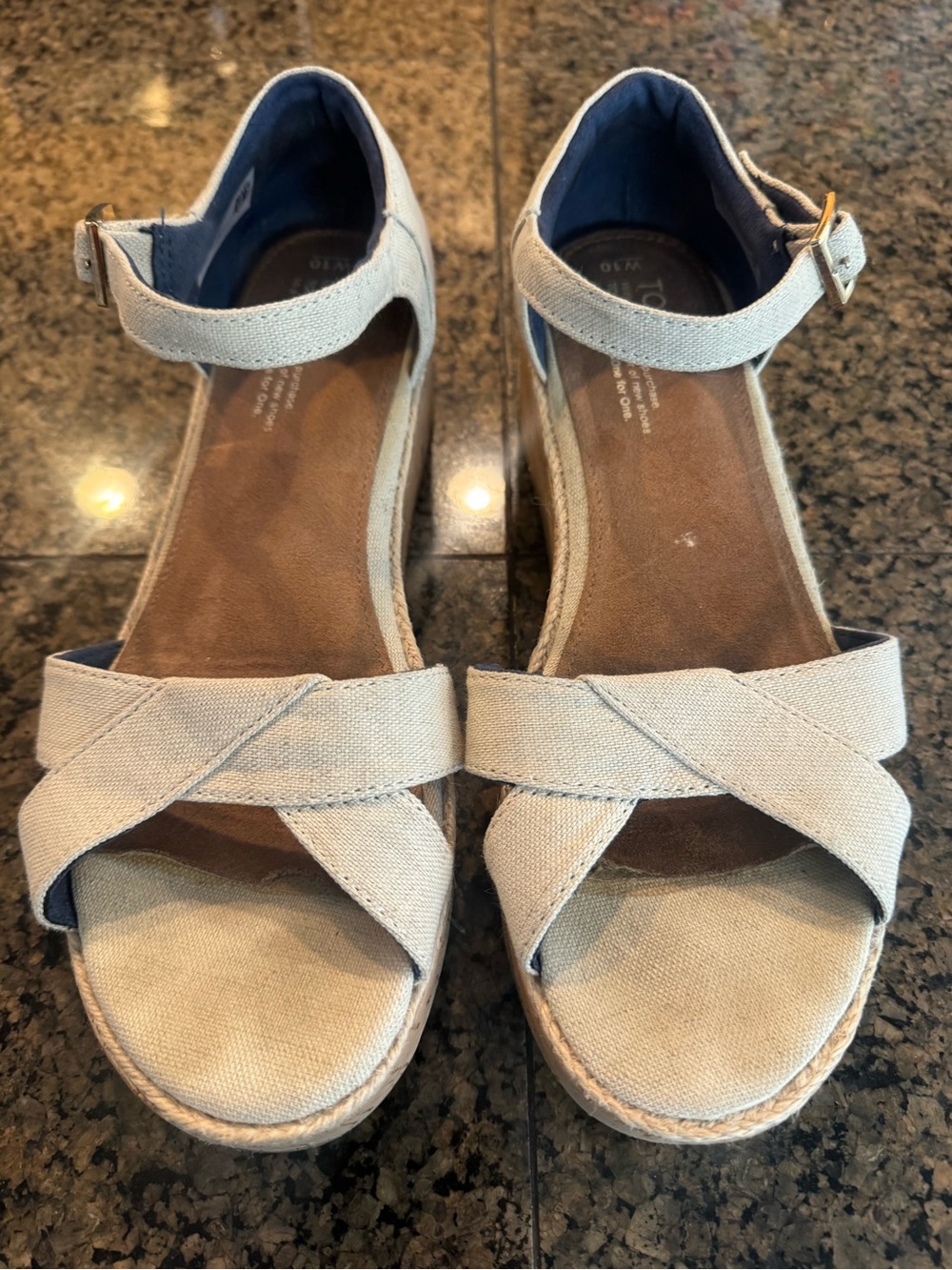 Toms Beige Canvas Crisscross Wedge Sandals